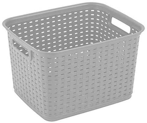 Tall Weave Basket, Cement, 15" L X 12 1/4" W X 9 3/8" H
