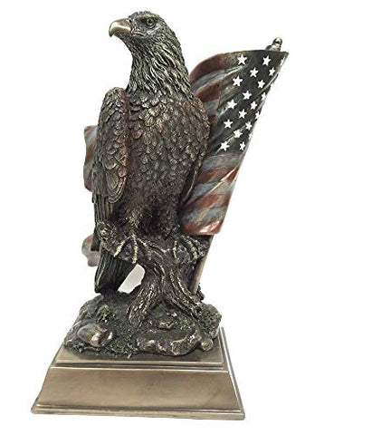 American Pride - Bald Eagle Perch On Branch With Stars 'n Stripes (mbz+color), Cold Cast Bronze, L7 5/8, W6 1/8, H10 3/8