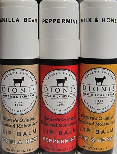 Peppermint Lip Balm, .28 oz. tube/ 8 g,
Vanilla Bean Lip Balm, .28 oz. tube/ 8 g, and
Milk & Honey Lip Balm, .28 oz. tube/ 8 g