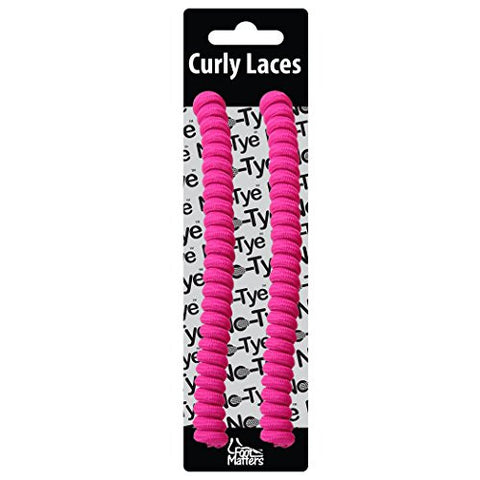 FootMatters Curly No Tye Neon Shoe Laces - Elastic Spring Shoe Laces - No Tie Great for Elderly, Children, Fashion - One Size Fits All - Flourescent Pink - 2 pairs