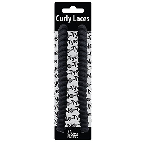 FootMatters Curly No Tye Neon Shoe Laces - Elastic Spring Shoe Laces - No Tie Great for Elderly, Children, Fashion - One Size Fits All - Black - 2 pairs
