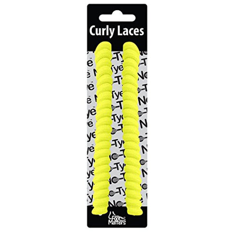 FootMatters Curly No Tye Neon Shoe Laces - Elastic Spring Shoe Laces - No Tie Great for Elderly, Children, Fashion - One Size Fits All - Flourescent Yellow - 2 pairs