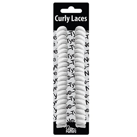 FootMatters Curly No Tye Neon Shoe Laces - Elastic Spring Shoe Laces - No Tie Great for Elderly, Children, Fashion - One Size Fits All - White - 2 pairs