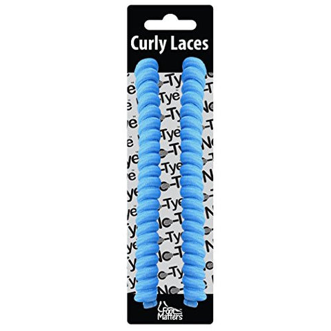 FootMatters Curly No Tye Neon Shoe Laces - Elastic Spring Shoe Laces - No Tie Great for Elderly, Children, Fashion - One Size Fits All - Flourescent Blue - 2 pairs