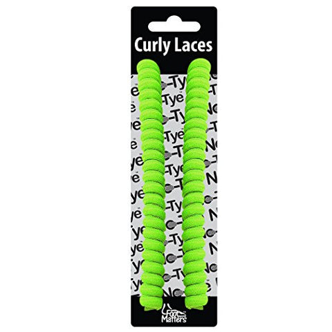 FootMatters Curly No Tye Neon Shoe Laces - Elastic Spring Shoe Laces - No Tie Great for Elderly, Children, Fashion - One Size Fits All - Flourescent Green - 2 pairs