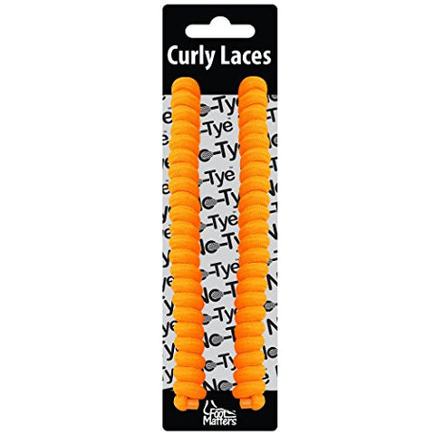 FootMatters Curly No Tye Neon Shoe Laces - Elastic Spring Shoe Laces - No Tie Great for Elderly, Children, Fashion - One Size Fits All - Flourescent Orange - 2 pairs