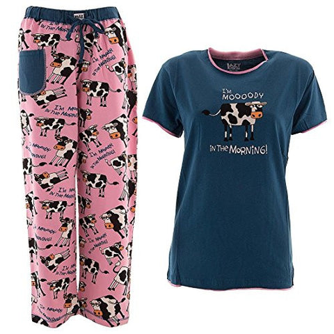 Lazy One I'm Mooody In The Morning - 082, Women's PJ Tee, XS and Lazy One I'm Mooody In The Morning - 082, Women's PJ Pant, XS