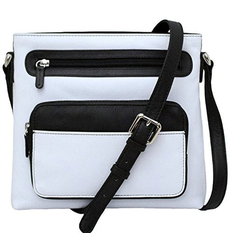 Top Zip Crossbody/Shoulder Bag With Adjustable Strap,White/Black