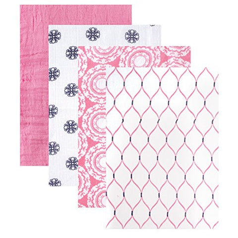 Hudson Baby, Muslin Swaddle Blankets, Pink, 4-Pack, 46 x 46 in