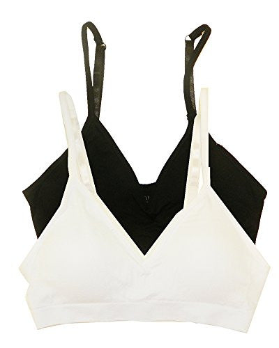 Seamless Plunging V-Neck Sport Bra - Black and Seamless Plunging V-Neck Sport Bra - White, One Size (Pack of 2)