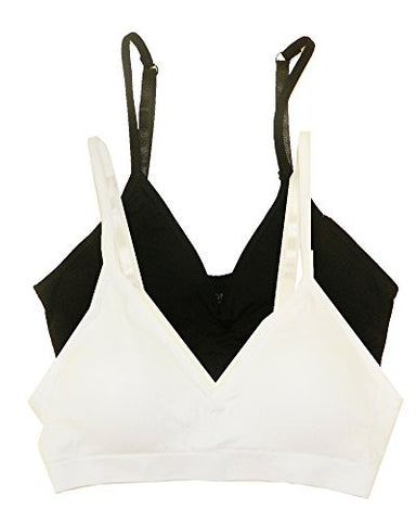 Seamless Plunging V-Neck Sport Bra - Black and Seamless Plunging V-Neck Sport Bra - White, One Size (Pack of 2)