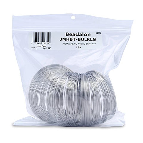 Remembrance Memory Wire, .036 in (0.91 mm) Heavy Duty Round, Bracelet, Large, Bright, 8 oz (227 g), appx 30 coils/oz