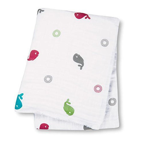 Muslin Cotton Swaddling Blanket 47"x47" - Baby Whale