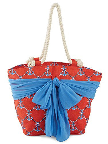 Anchors Sarong Along Tote, red/blue