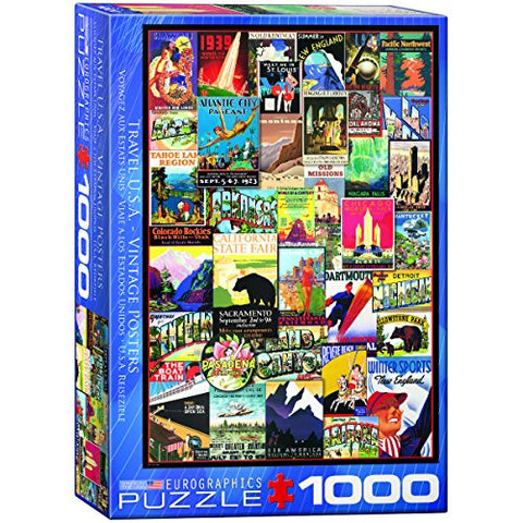 Vintage Poster Collage - Travel US 1000 pc 10x14 inches Box, Puzzle