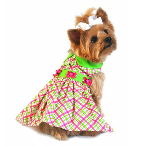Plaid Dog Dress with Lady Bug - Pink and Green Small
