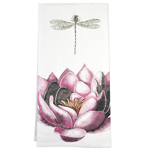Lotus Flowers and Dragonfly Cotton Flour Sack Dish Towel