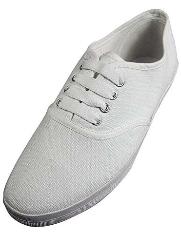 Easy USA - Womens Canvas Lace Up Shoe with Padded Insole, White 37302-7.5B(M)US