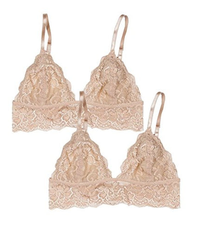 Full Lace Triangle Bralette with Hook Clasp - Beige, Small/Medium (Pack of 2)