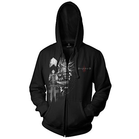 Diablo III Tyrael Side Zip-Up Hoodie Men's Black Jacket Large