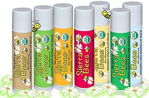 Organic Lip Balms,  Variety Pack (Mint Burst, Pomegranate, Crème Brulee, Unflavored, Honey, Cocoa Butter, Tamanu & Tea Tree and Shea Butter & Argan Oil) - .15 Oz/4.25g each, 8 pcs.