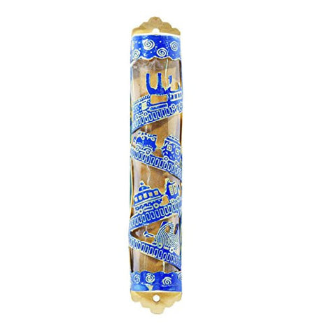 Mezuzah Scroll Case For Door - Yair Emanuel Judaica LASER CUT HAND PAINTED MEZUZAH TRAIN BLUE (Bundle)