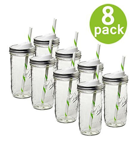 Ball 1440015010 Wide Mouth Mason Jar with Sip and Straw Lids (2)