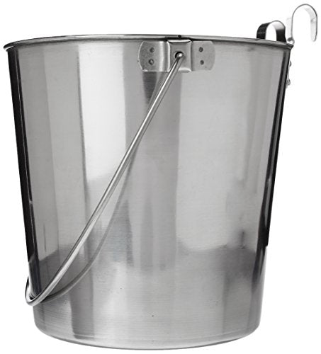 QT Dog Flat Sided Bucket Stainless Steel with Hooks, 6 Quart
