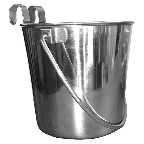QT Dog Flat Sided Bucket Stainless Steel with Hooks, 2 Quart