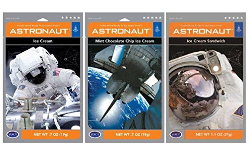 Astronaut Neapolitan Ice Cream .7oz, Astronaut Mint Chocolate Chip Ice Cream .7oz and Astronaut Ice Cream Sandwich 1.1oz