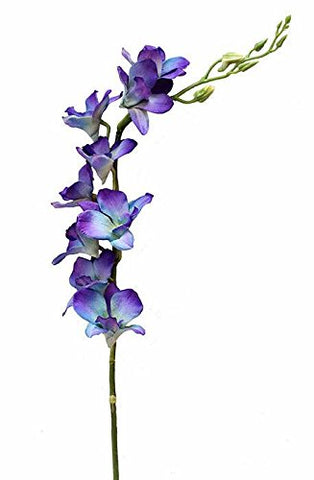 Silk Dendrobium Orchid Spray in Violet Purple - Blue 35.5" Tall with 8 Flowers