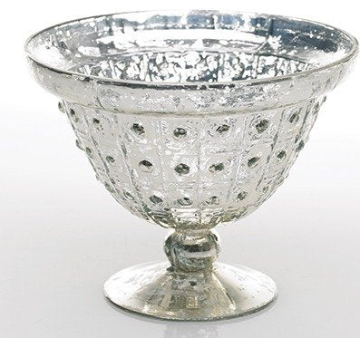 Baleri Mercury Glass Compote Bowl in Silver 6.25" Tall x 7.75" Diameter with 7.25" Opening
