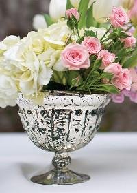 Baleri Mercury Glass Vase Compote Bowl in Silver Gold 5" Tall x 6" Diameter
