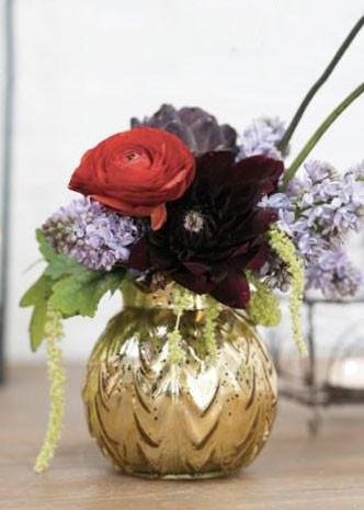 Mercury Glass Carraway Gold Vase 5.25" Tall x 5" Diameter