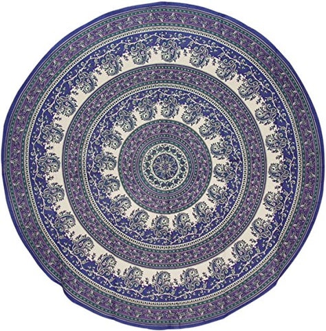 Traditional Mandala Tablecloth 72" Round - Blue
