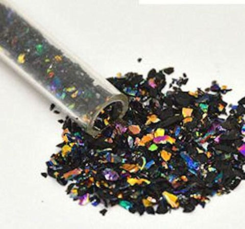1 Oz Rainbow Dichroic Medium Frit Flakes On Black - 96 COE