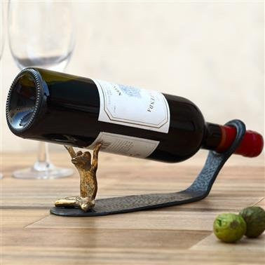 Yoga Frog Wine Bottle Holder 3.5"H 9.5"W 3.5"D CAST IRON 1.20lbs