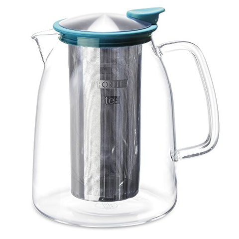 Mist Glass Iced Tea Jug with Basket Infuser 68oz- Turquoise