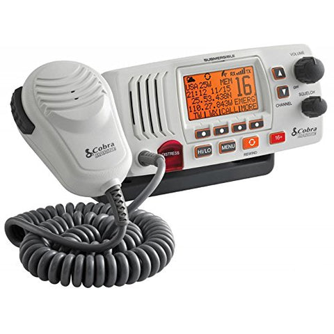 Cobra MRF57W Class D 25 Watt Submersible VHF Marine Radio with Radio Check & NOAA Weather - in White