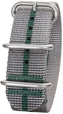 DX3 Nylon 7/8" Silverstone Gray w/ British Racing Green Stripe Matte Stainless Steel