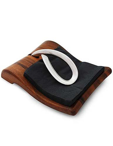 Breeze Napkin Holder, (includes black napkins), 6" L x 7.5" W x 3" H, Stainless Steel / Wood