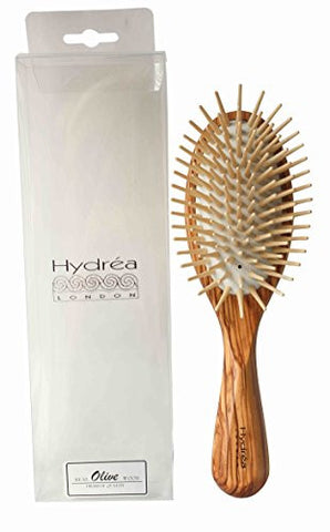 Olive Wood Hair Brush with White Rubber Cushion and Anti-Static Extra Long Olive Wood Pins