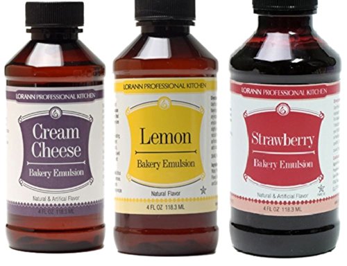 Bakery Emulsion, Cream Cheese Flavor, 4 oz,
Bakery Emulsion, Lemon Flavor, 4 oz, and
Bakery Emulsion, Strawberry Flavor, 4 oz