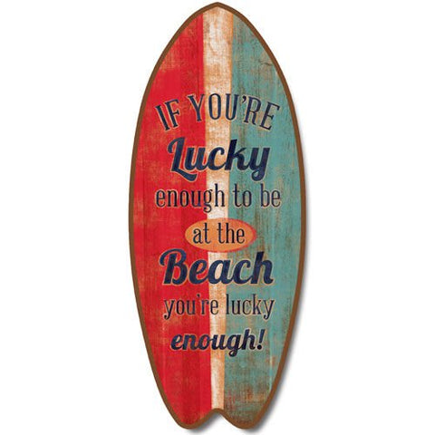 Lucky Enough Lil Kahuna's Small Surfboard Sign, 5.25" x 11.625" x 3.125"