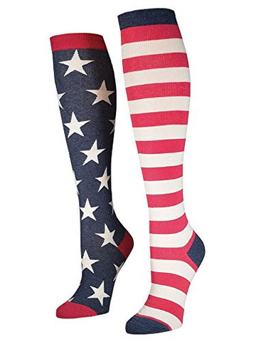 Women's Flag Knee High Socks, Vintage Blue
