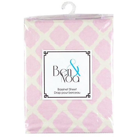 Ben & Noa Flannel Bassinet Sheet, 18" x 30" / 46cm x 76cm - Pink Lattice