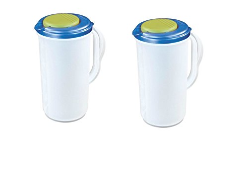2 Qt. Round Pitcher, Blue Sky Lid W/lime Tab & Clear Base, 7 1/4" L X 5 1/4" W X 9 5/8" H