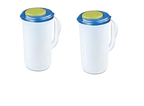 2 Qt. Round Pitcher, Blue Sky Lid W/lime Tab & Clear Base, 7 1/4" L X 5 1/4" W X 9 5/8" H