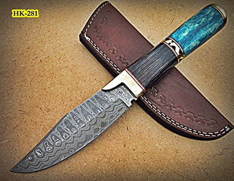 Handmade Damascus Steel 10.2 Inches Bowie Knife - Colored Bone and Black Doller Sheet Handle