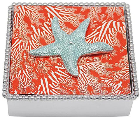Aqua Starfish Beaded Napkin Box